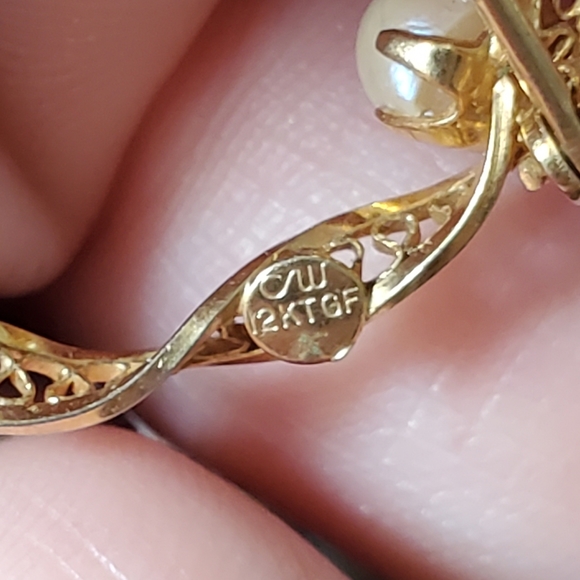 Vintage 12k gold filled filigree cannetille circle brooch pin real pearl Accent - Picture 2 of 8